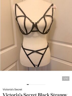Victoria's Secret Black Strappy Cage Bra & Garter Set